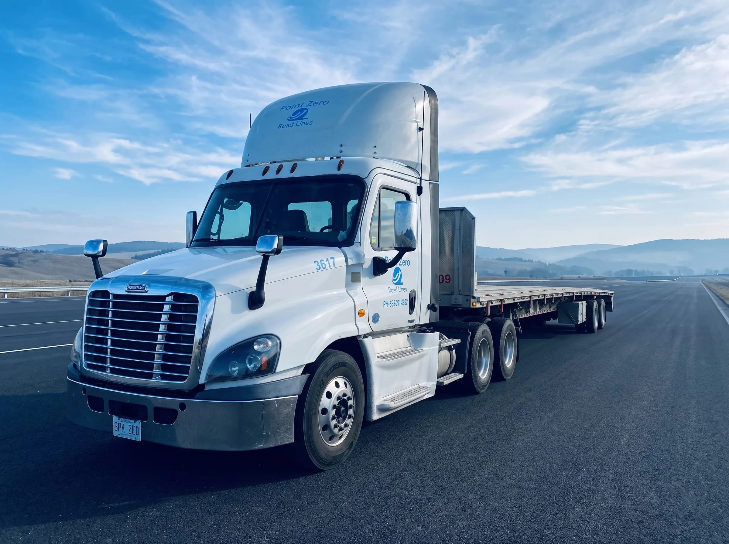 Point Zero Road Lines Moffett-equipped flatbed delivery in the GTA
